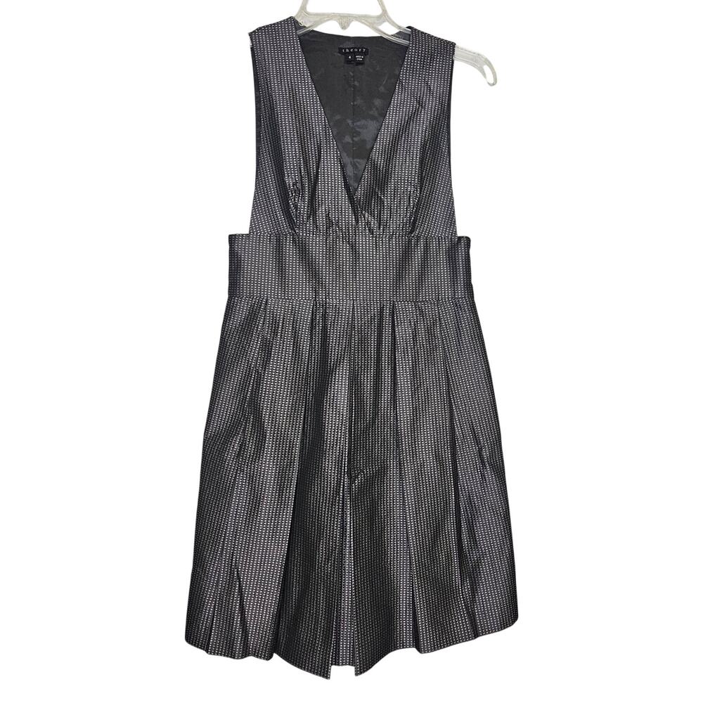 Theory Deanne Womens Structured Gray Sleeveless Mini Pleated Dress-Size 4